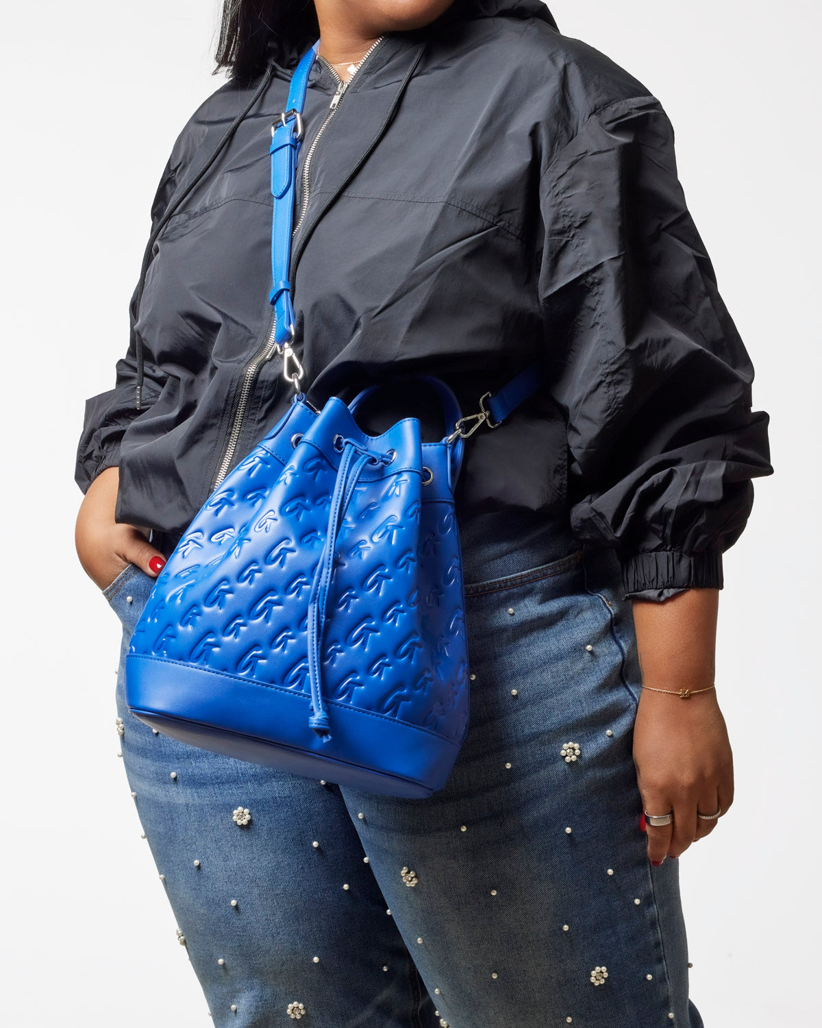 LARGE MONOGRAM BUCKET BAG - BLUE
