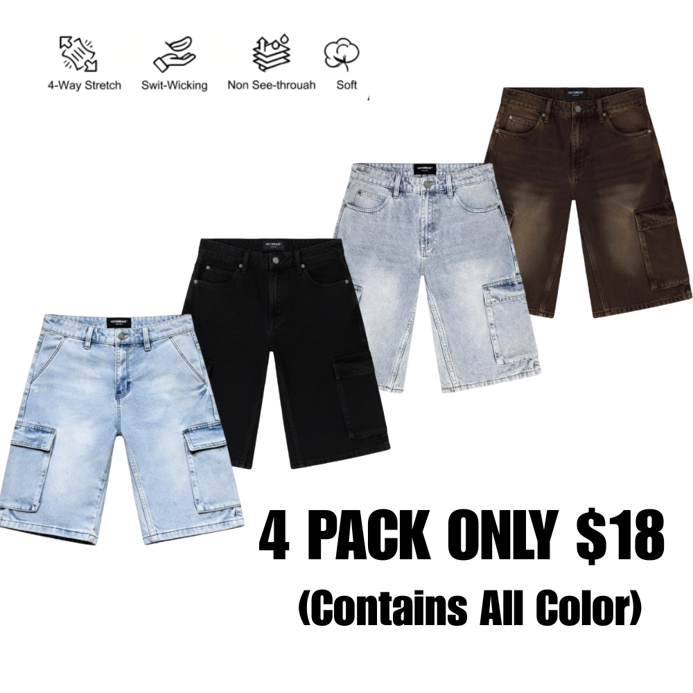 Baggy Fit Cargo Denim Shorts