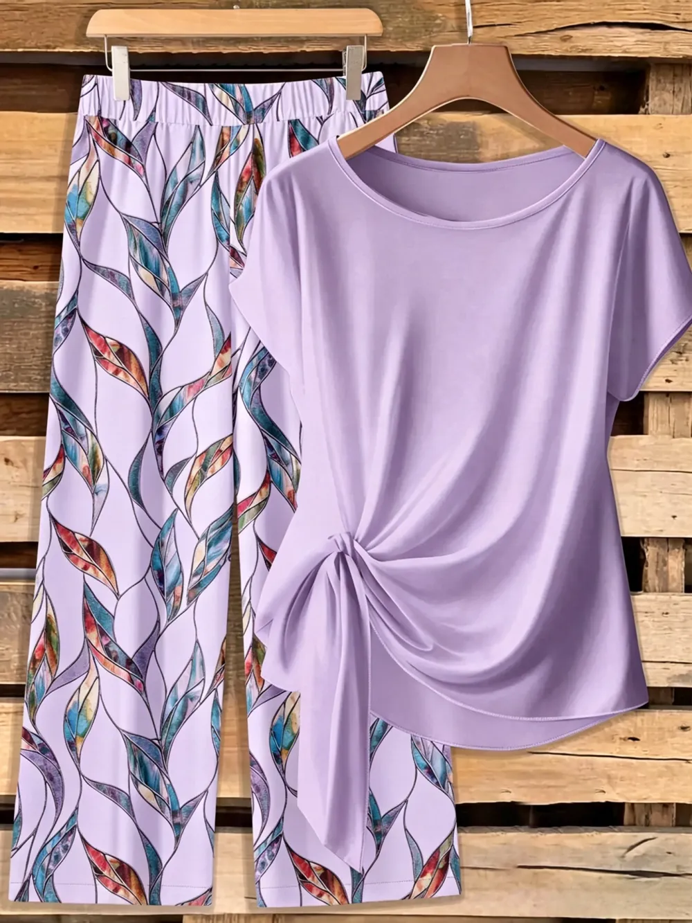 Women's Casual Printed Necktie Shirt and Loose Straight Pants Set