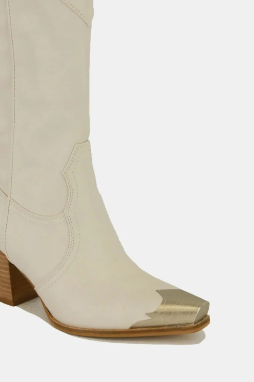 Metal-Toe Block Heel Ankle Boots in Ivory