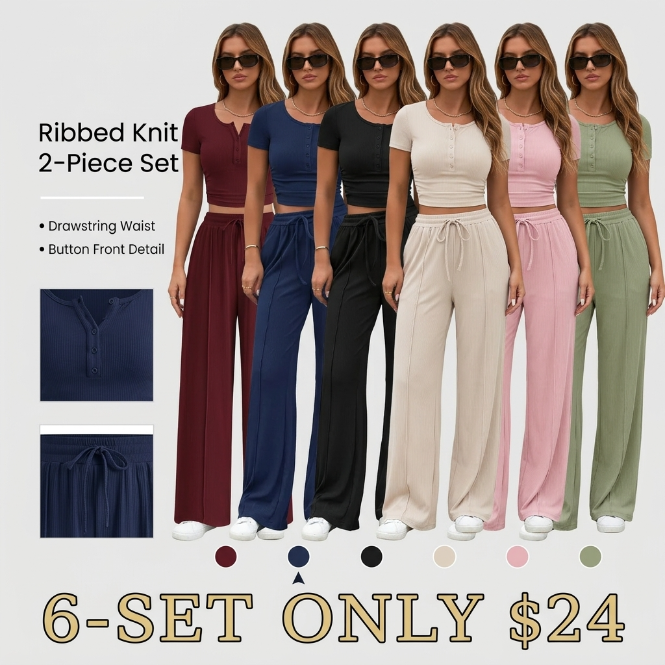 Women’s 2‑Piece Summer Set (Slim Crop Top & Wide‑Leg Pants)