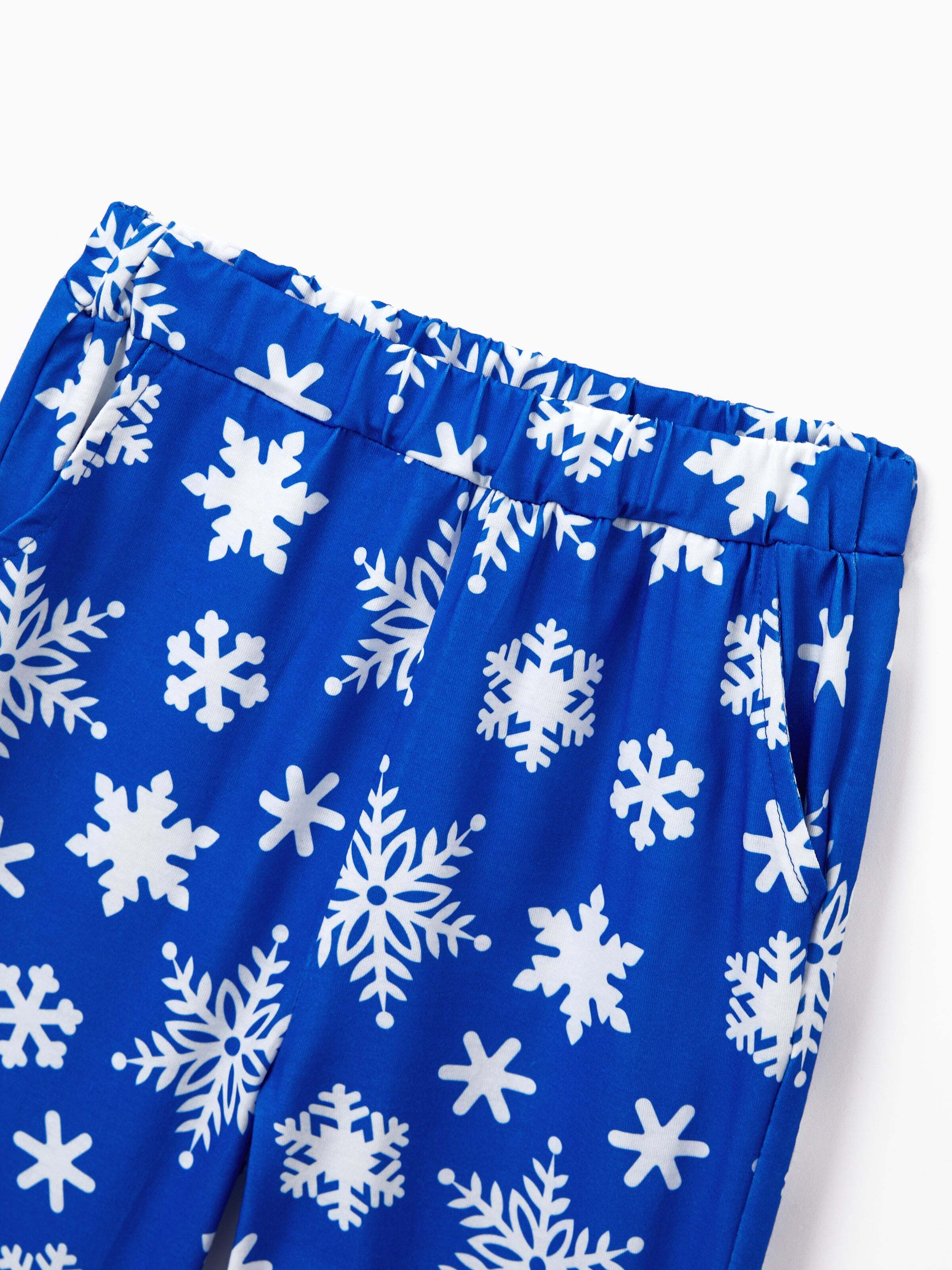 Christmas Matching Family Pajamas Set Snowflake Print Blue PJS with Christmas Socks Blue