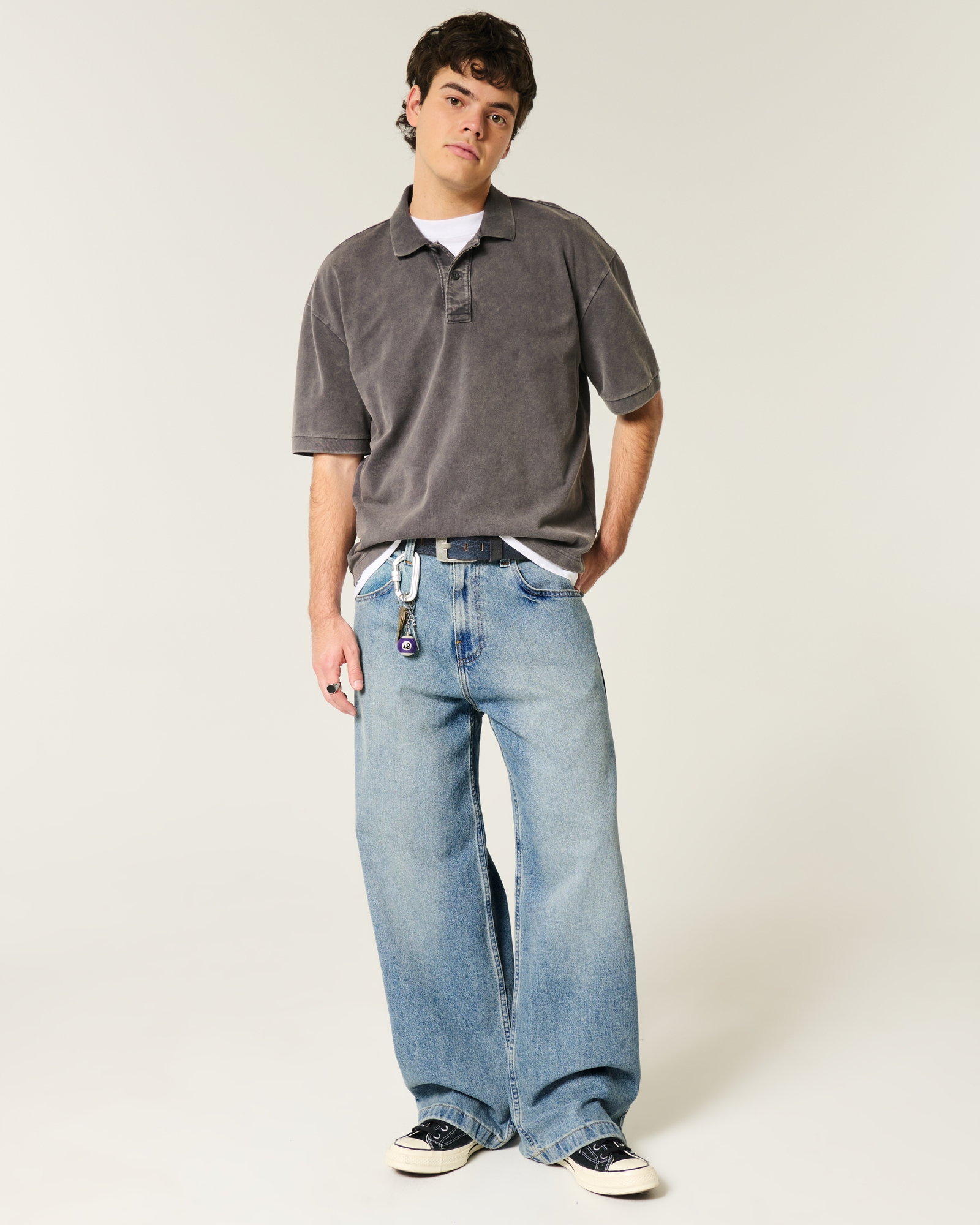 Dark Wash Logo Embroidery Super Baggy Jeans