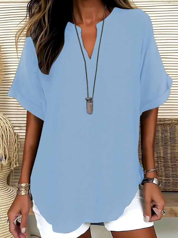 🔥LAST day 85% OFF🔥Women's Plain Short Sleeve Blouse, Casual Solid Color Top for Daily Wear, Ladies Clothes for All Seasons