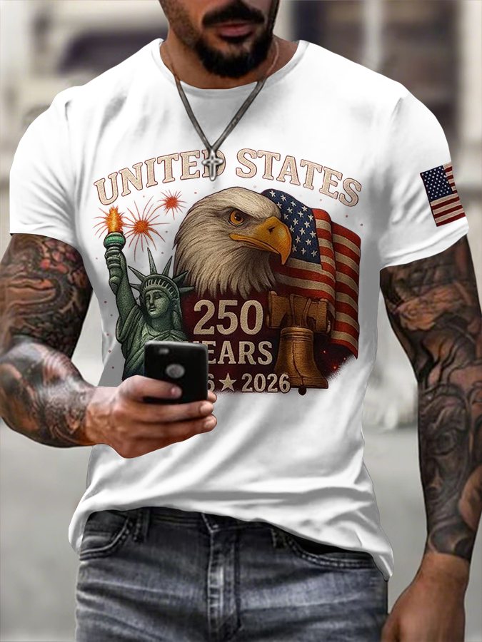 Men's American Flag Commemorative 250th Anniversary Classic Pattern Short Sleeve T-shirt