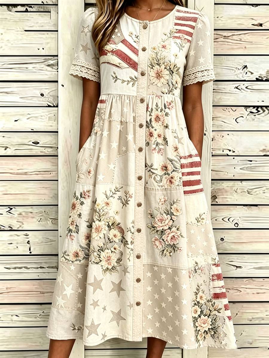 Women'S Casual American Independence Day Print Art Casual Dress
