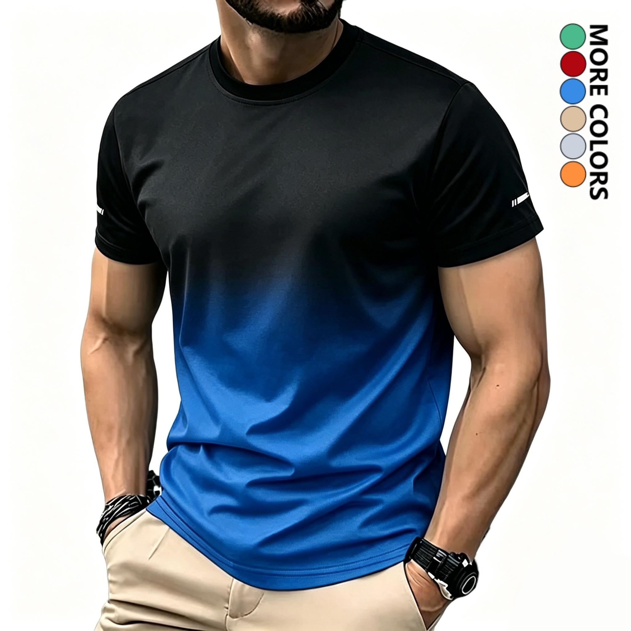 Men's athleisure T-shirt featuring a gradient print design and a stylish crew neck, crafted from breathable, quick-drying fabric