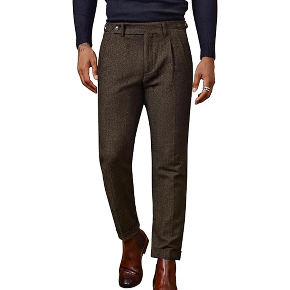 Men's Herringbone Tweed Wool-Blend Dress Pants