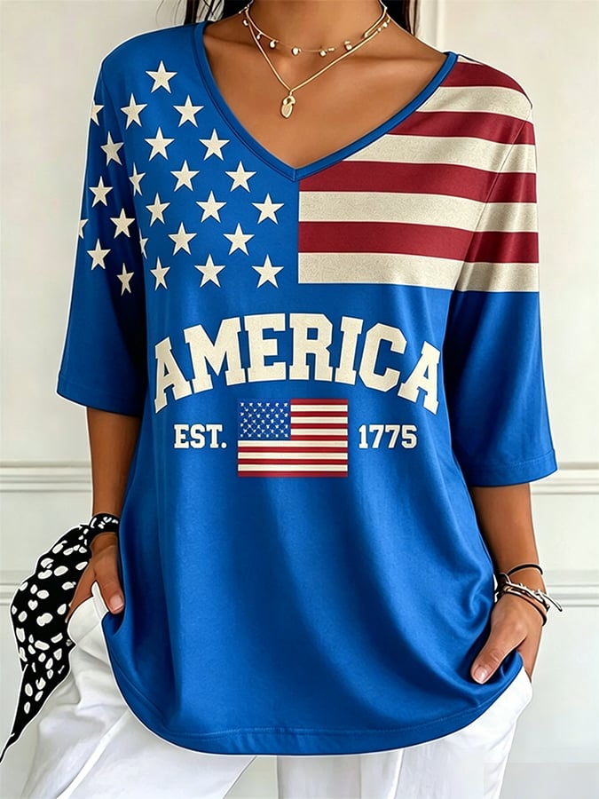 Women's Retro  250Th Anniversary Celebration Of The Founding Of The United States Print T-Shirt