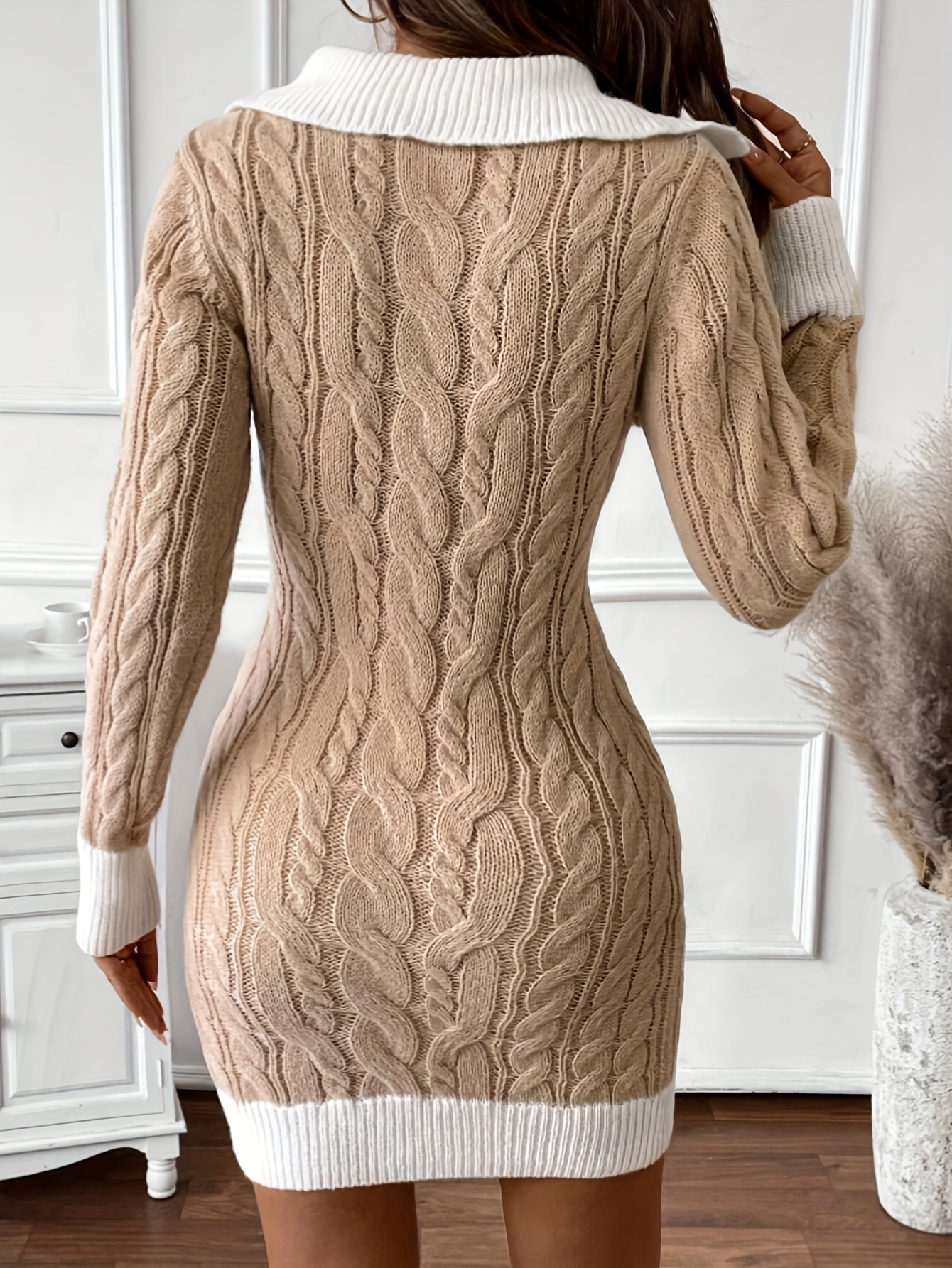 （ In stock）Womens Doll Collar Color Plug Knitted Short Dress