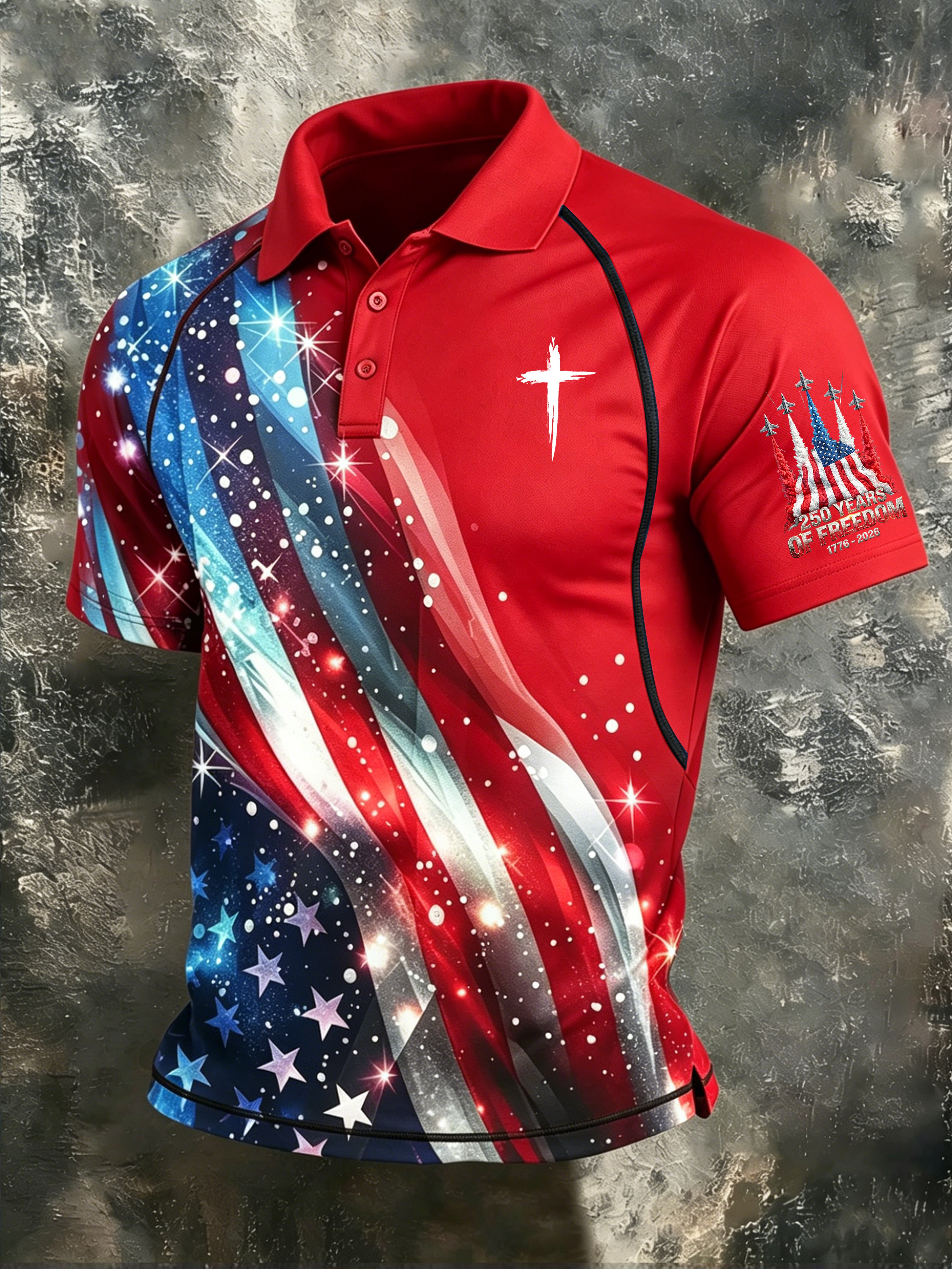 Men's Patriotic Print Polo Shirt