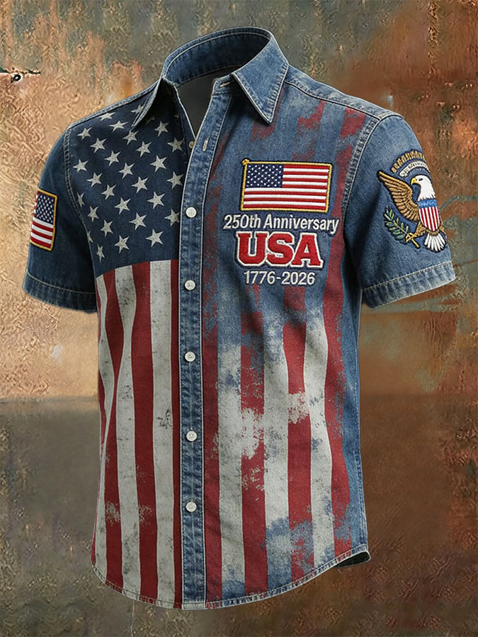 Men'S Independence Day Retro Flag Printed Commemorative Shirt