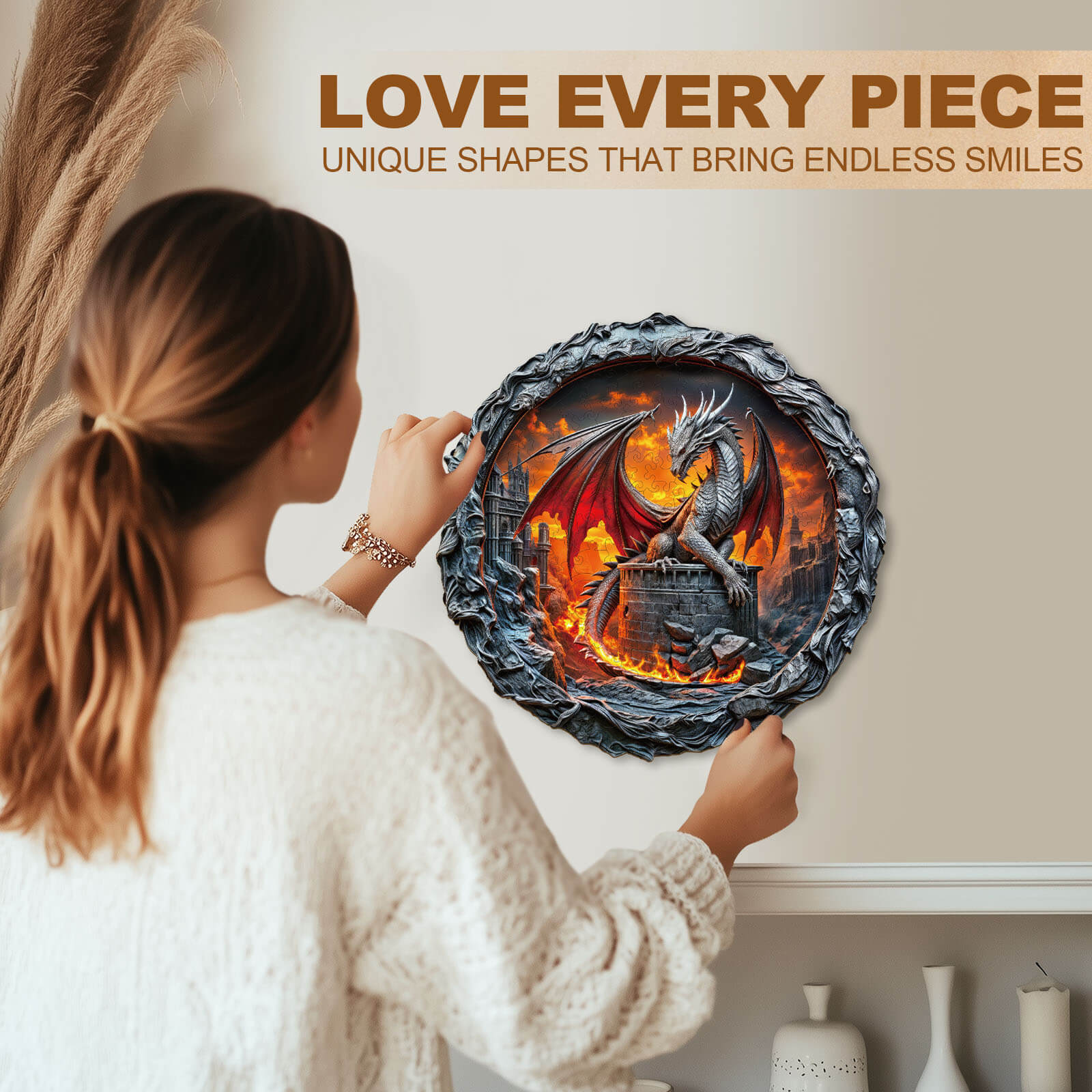 Fiery City Wall Dragon Wooden Jigsaw Puzzle
