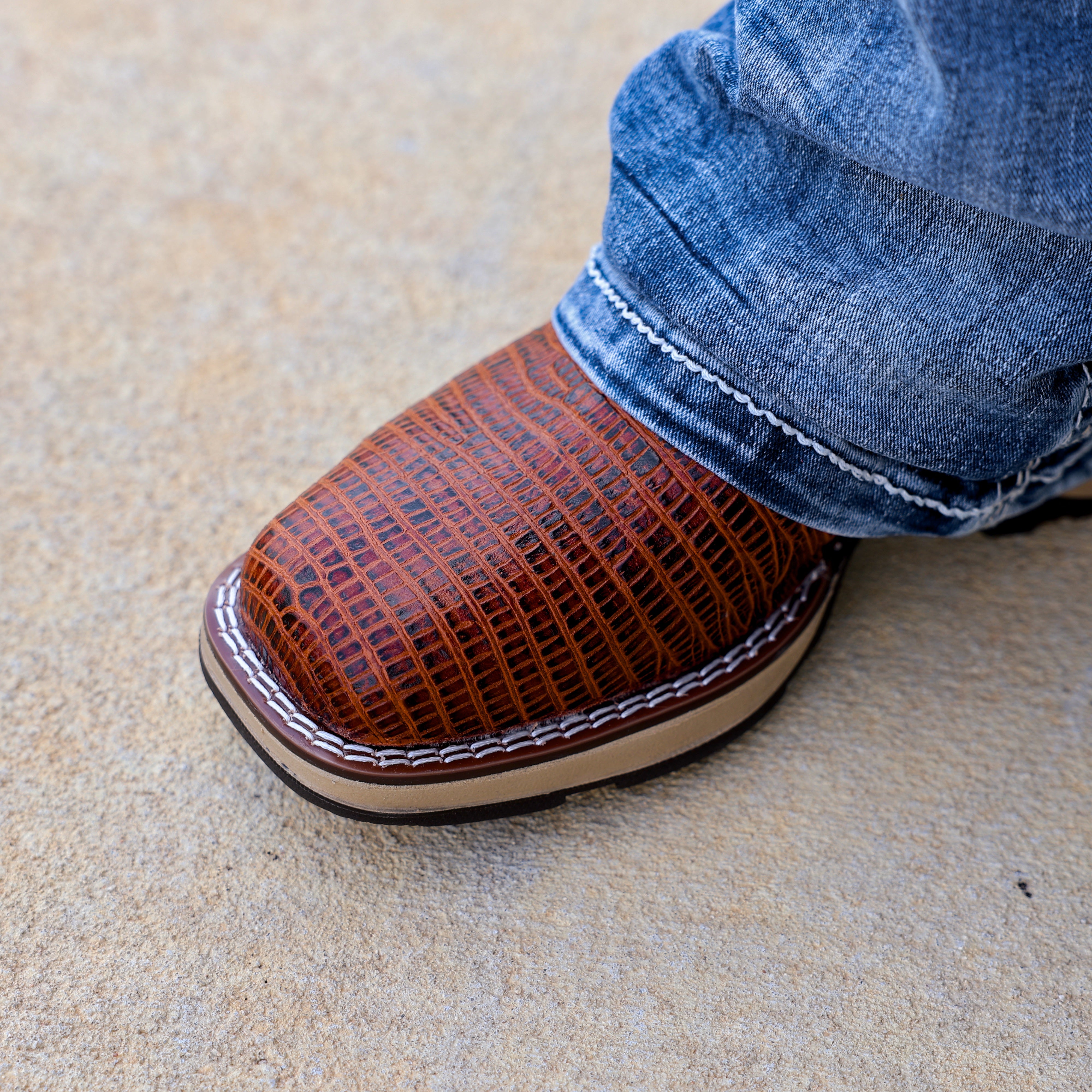 Cognac Lizard Leather Boots With 3D Lightweight Sole - Composite Toe