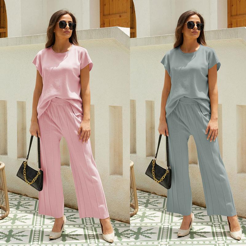 Women's 2-Piece Knit Sweater Set – Pullover Vest & High-Waisted Pants