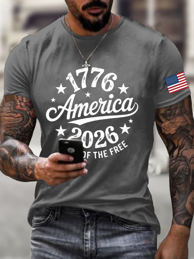 Men'S Flag Printed Short Sleeved Casual T-Shirt