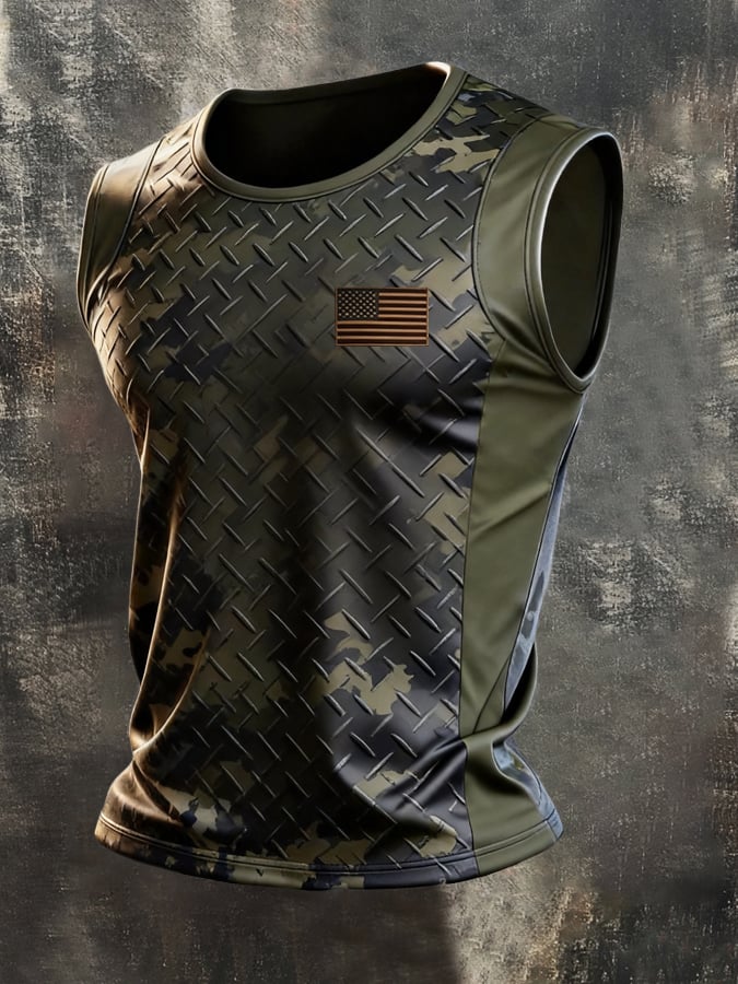 Men's Retro Independence Day Patriot Crew Neck Tank Top