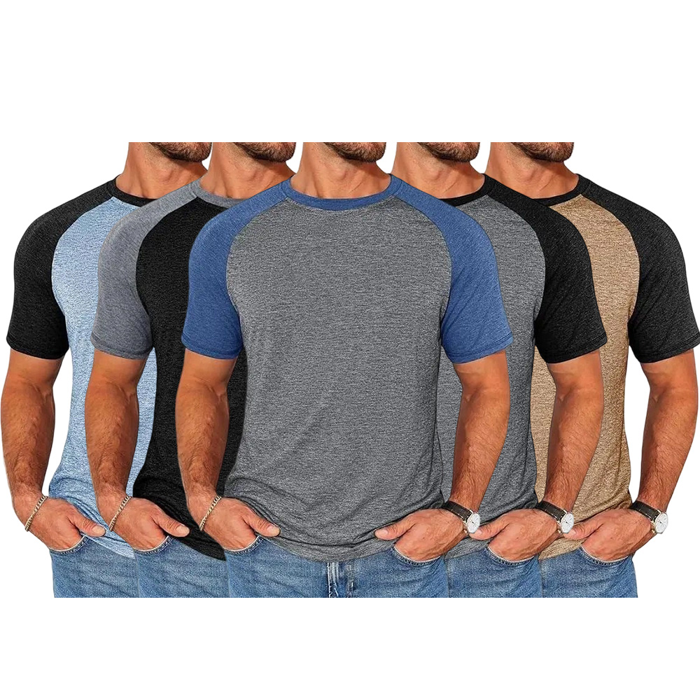 Mens Casual Slim Fit T Shirts Raglan Short Sleeve Crewneck Baseball Tees Color Block Workout Fashion Shirt