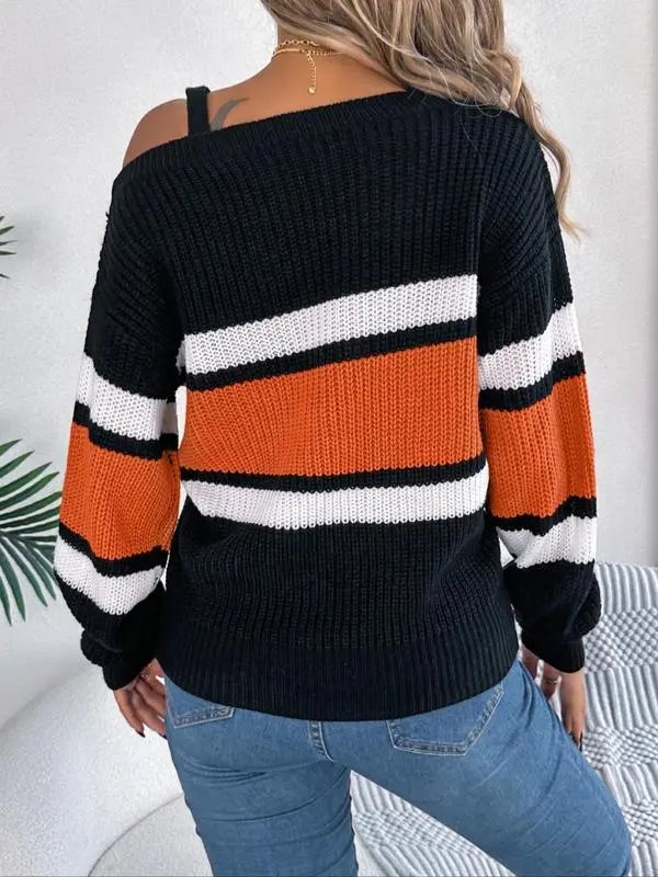 Women's Asymmetrical Neck Buckle Sweater