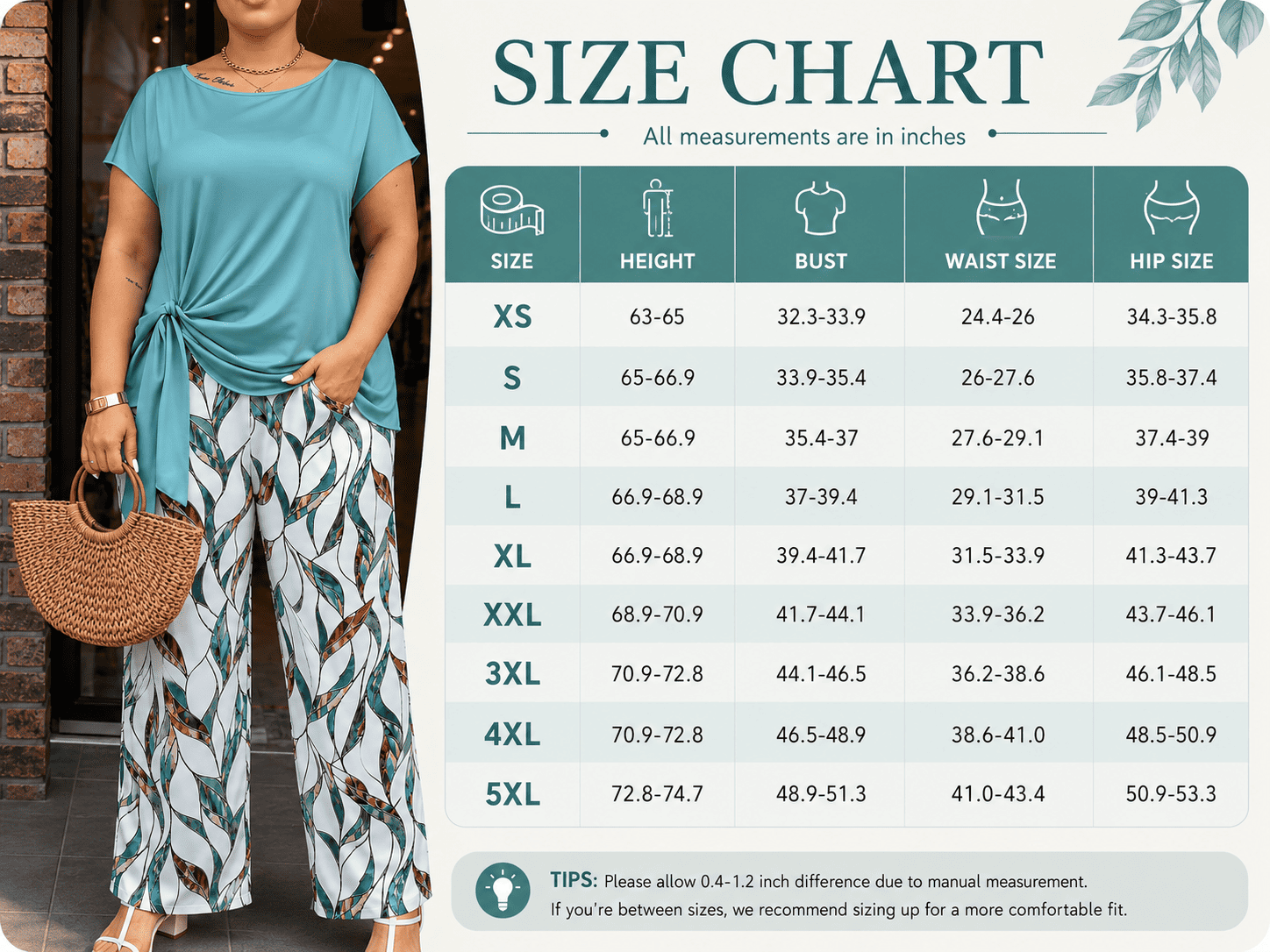 Women’s Casual Knot Front Top & Printed Wide Leg Pants Set