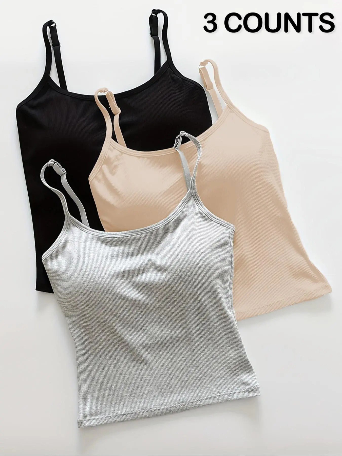 Women's Solid Ribbed Cami Top, Fitted Casual Sleeveless Crop Top for Daily Wear, Ladies Underwear for Summer
