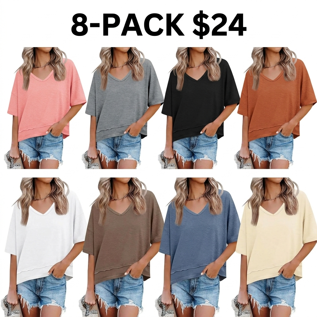 Women's Summer V Neck T Shirts Casual Short Sleeve Flowy Tops Cute Loose Fit Basic Tees Premium Blend Fabric Flattering V Neckline