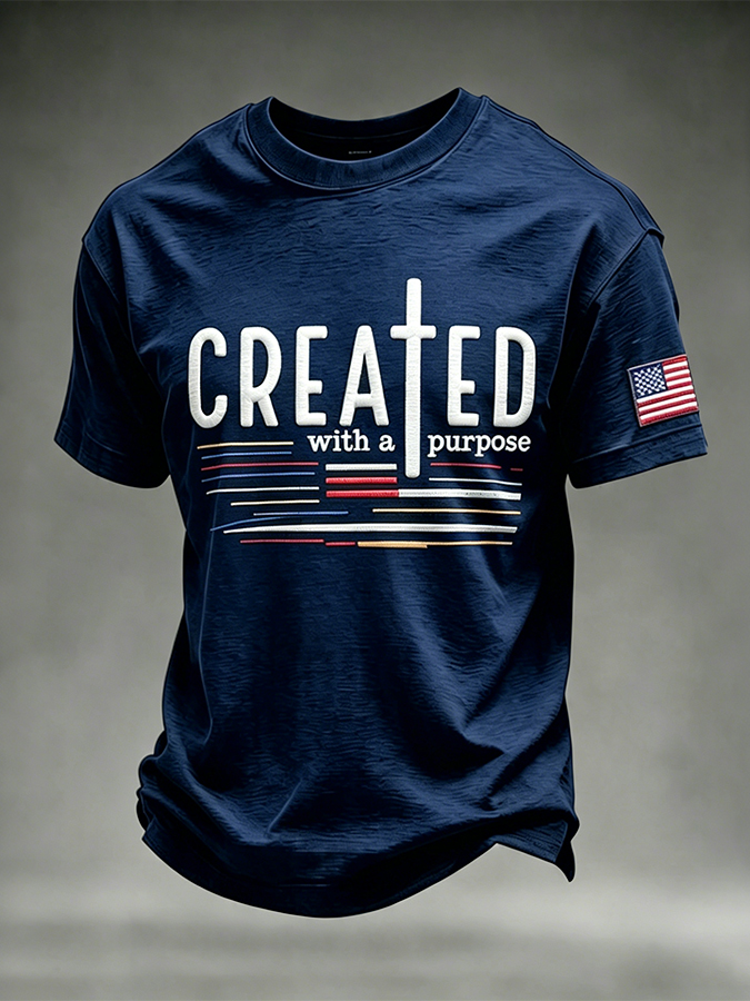 Vintage Men's Patriotic American Flag Religious Faith Graphic Tee