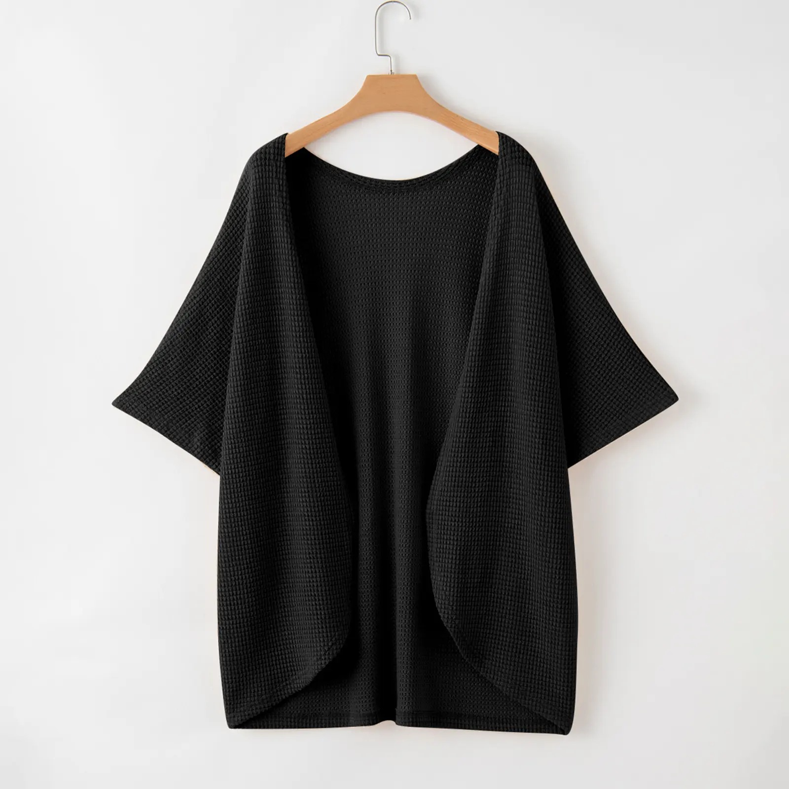 Women's Plus Size Cardigan Casual Short Sleeve Waffle Knit Kimono Open Front Tops(1X-5X)