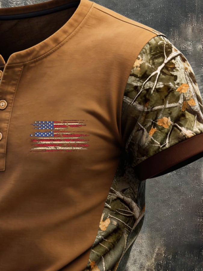 Men's Retro Patriot Camouflage Patchwork T-shirt