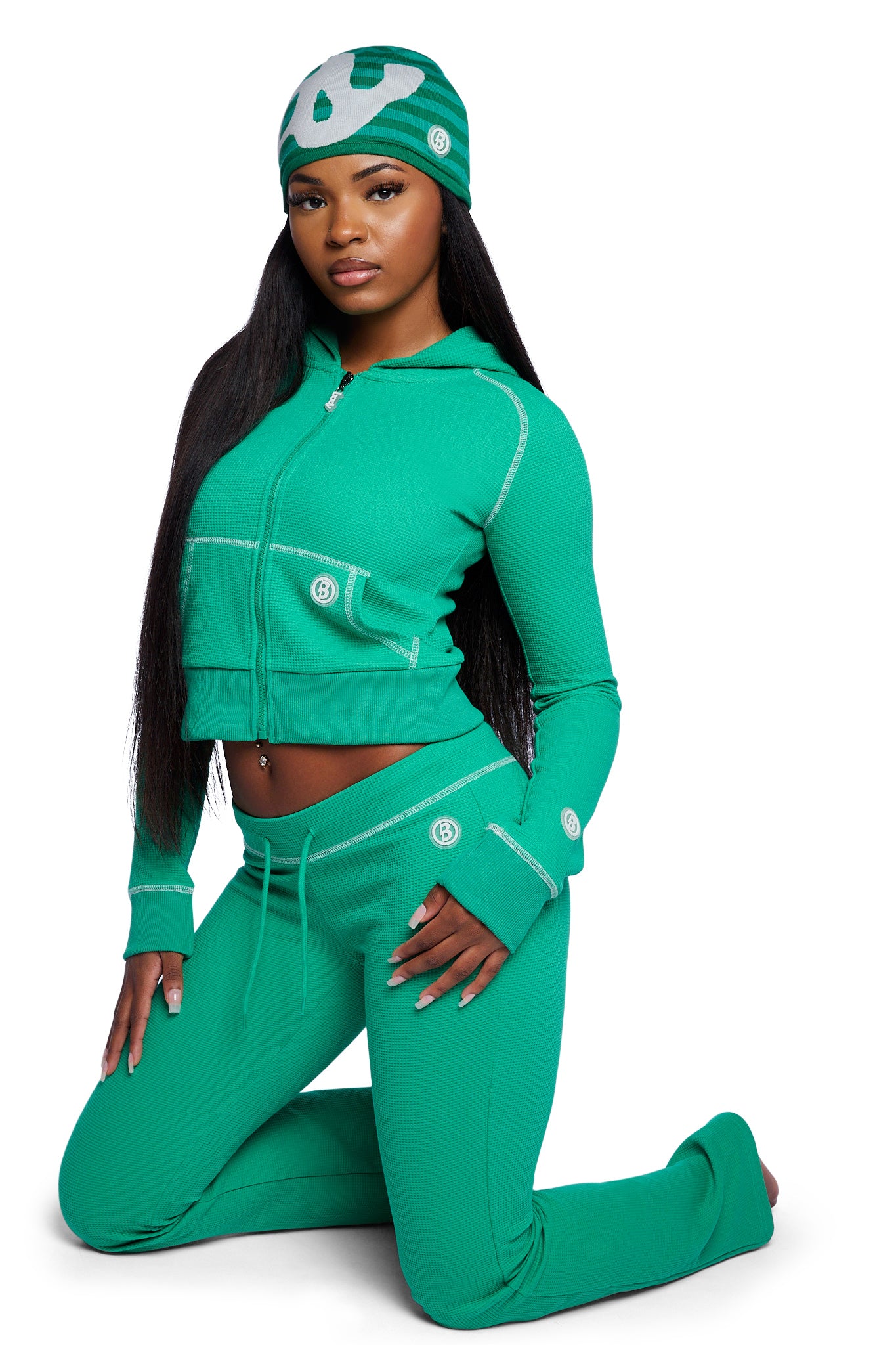 WAFFLE KNIT HOODIE (TEAL GREEN/SLATE GREY)