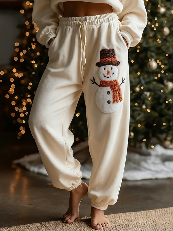 Women's Christmas Snowman Print Joggers Sweatpants