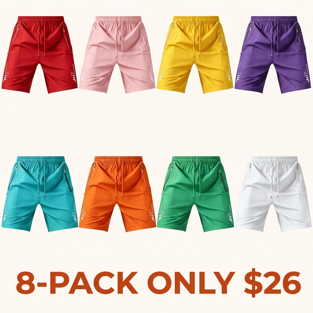 Men's / Unisex Fashion Sports Shorts — Reflective Geometric Print, Drawstring Waist, Side Zip Pockets