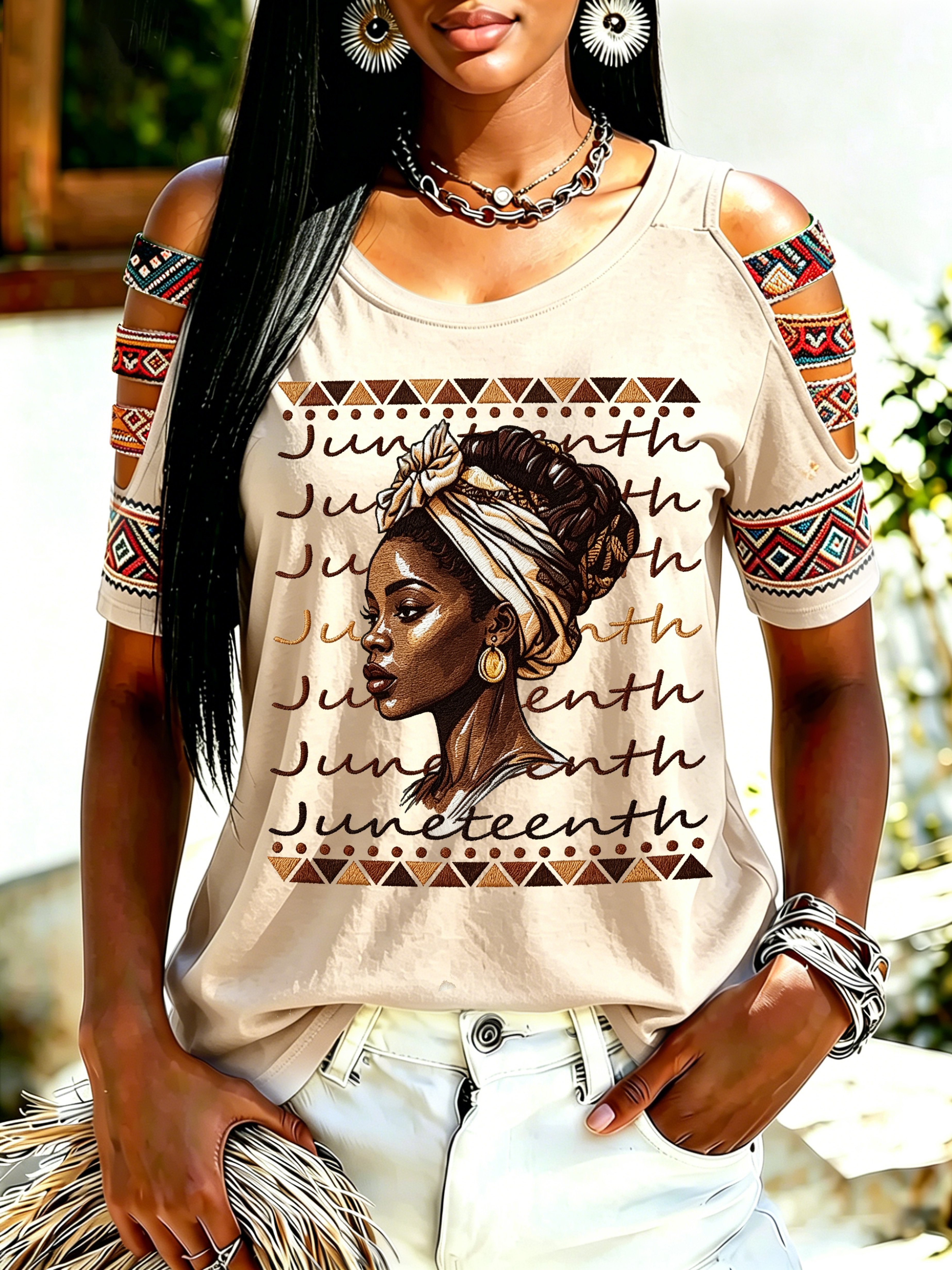 African-American Women's Color-Block Juneteenth Print Top