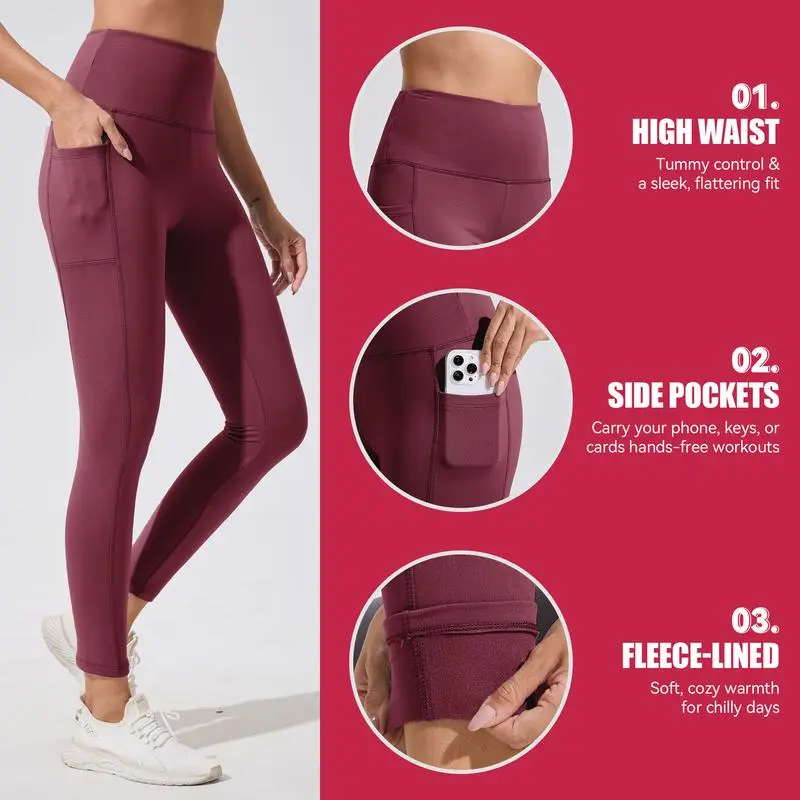 Women's High Waisted Fleece Lined Leggings with Pockets