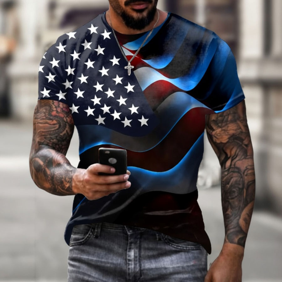 Men'S Retro American Flag Printed Casual T-Shirt
