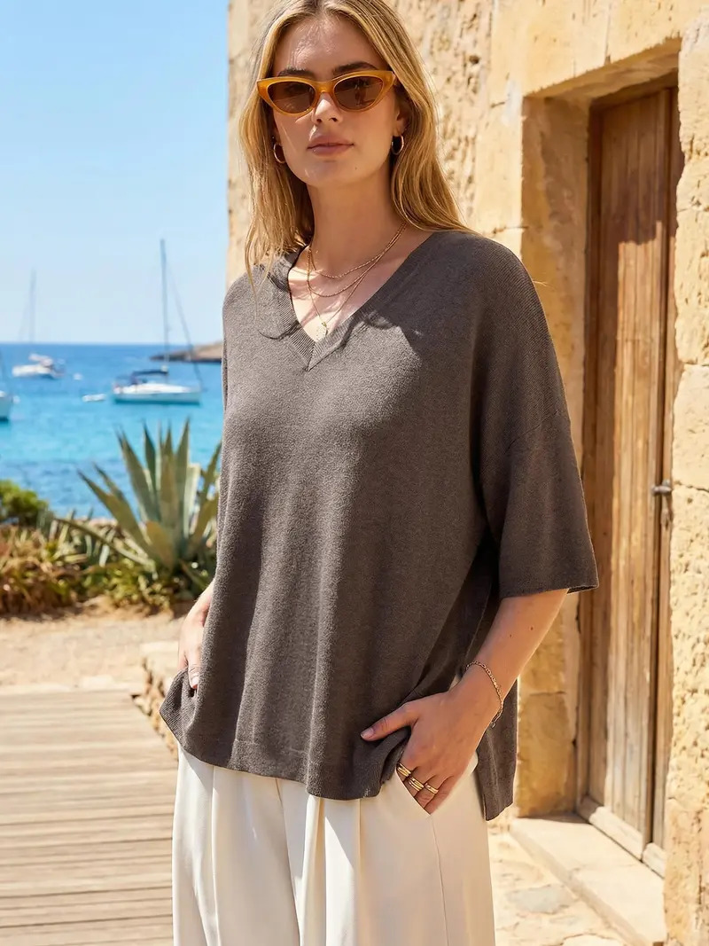 Women's Wool Blend Elbow Sleeve Oversized Sweater