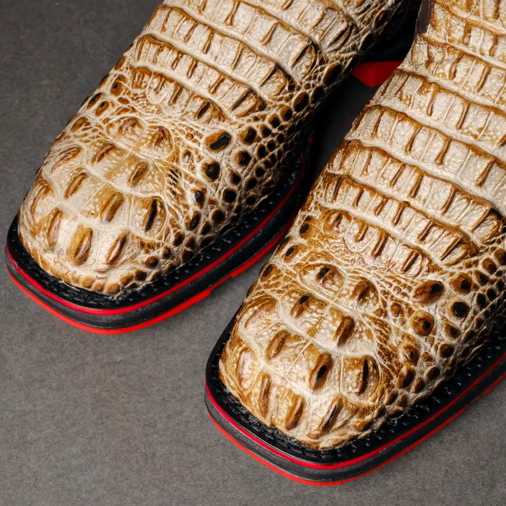 Desert Two-Tone Caiman Belly Leather Boots With 3D Lightweight Sole - Composite Toe