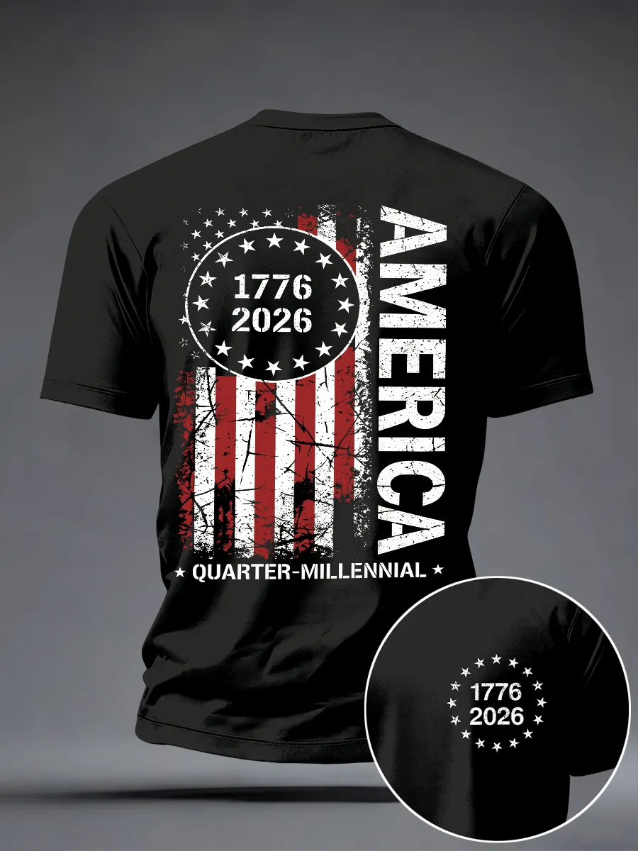 Men'S Casual American 1776-2026 Anniversary Celebration Commemorative Printed Short Sleeved T-Shirt