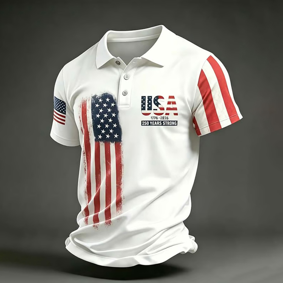 Men'S Casual American Flag Personalized Printed Short Sleeved Polo Shirt