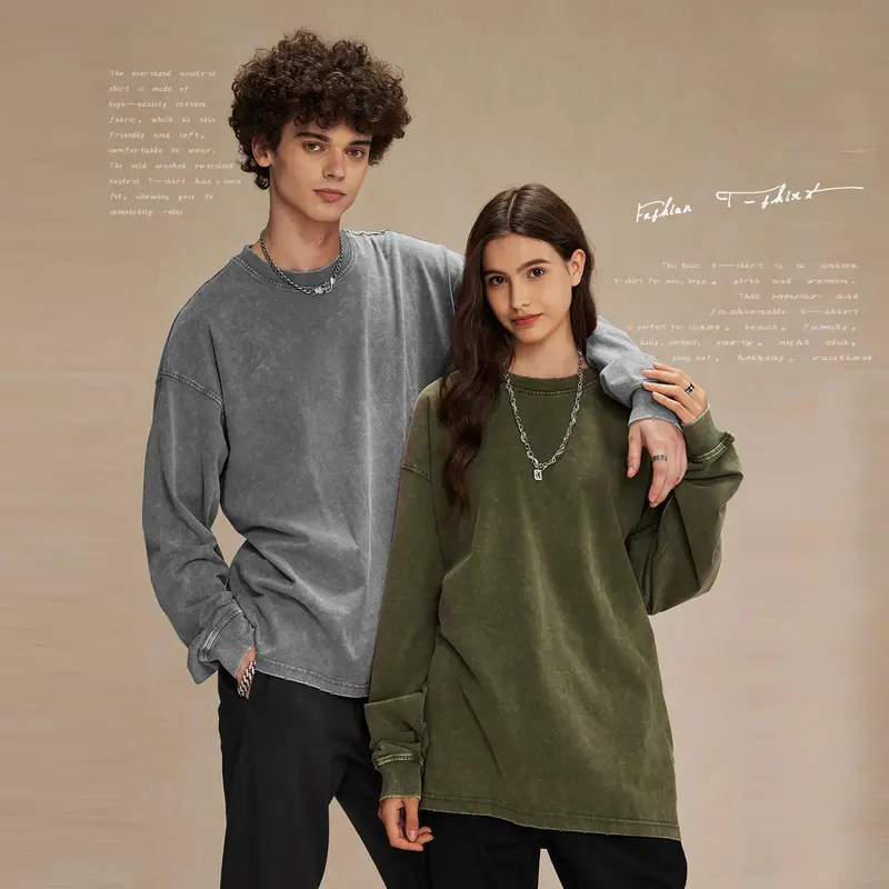Unisex Oversized Vintage Acid Wash Tee: Long-Sleeve, Baggy Cotton