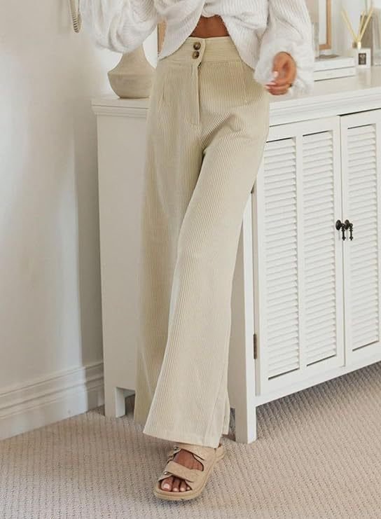 Women's Elastic Waist H-Line Wide Leg Pants Daily Going Out Pants Apricot Casual Split Joint Plain Spring/Fall Pants