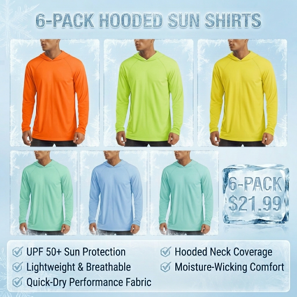 Men's Quick-Dry Hooded Work Shirts 6-Pack – Stay Cool & Protected All Day