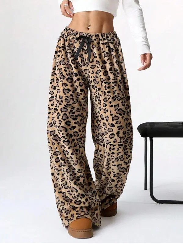 Winter New Vintage Plaid Elastic Straight Loose Thick Warm Casual Pants