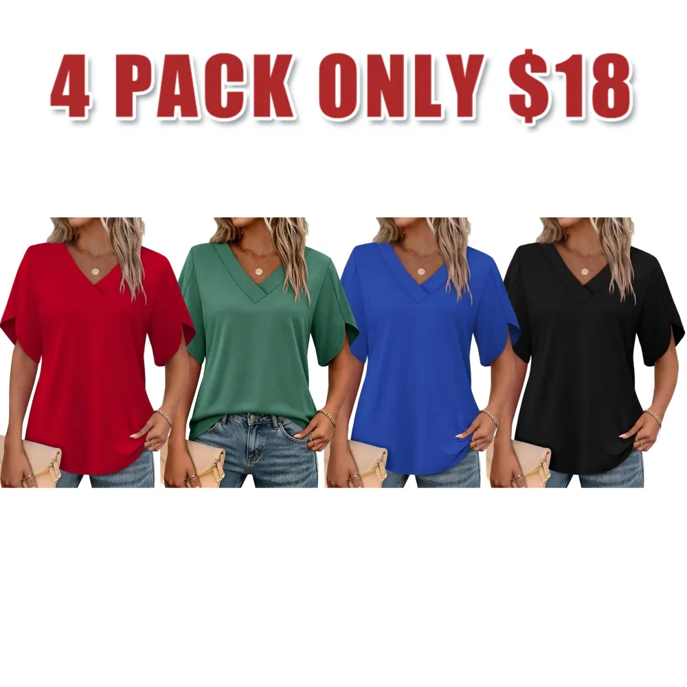 🔥8-PACK $24 - Women's Summer Tops Short Petal Sleeve Shirts