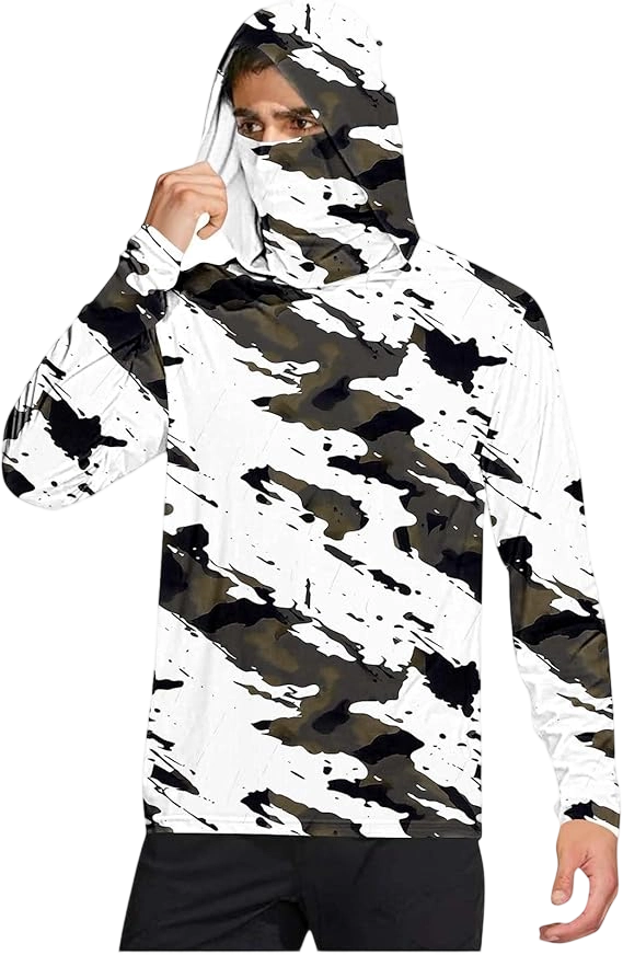 Long Sleeve Sun Shirt Men UPF 50+ Rash Guard Cooling Fishing Hoodies with Mask Casual Summer UV SPF Hiking Blouses