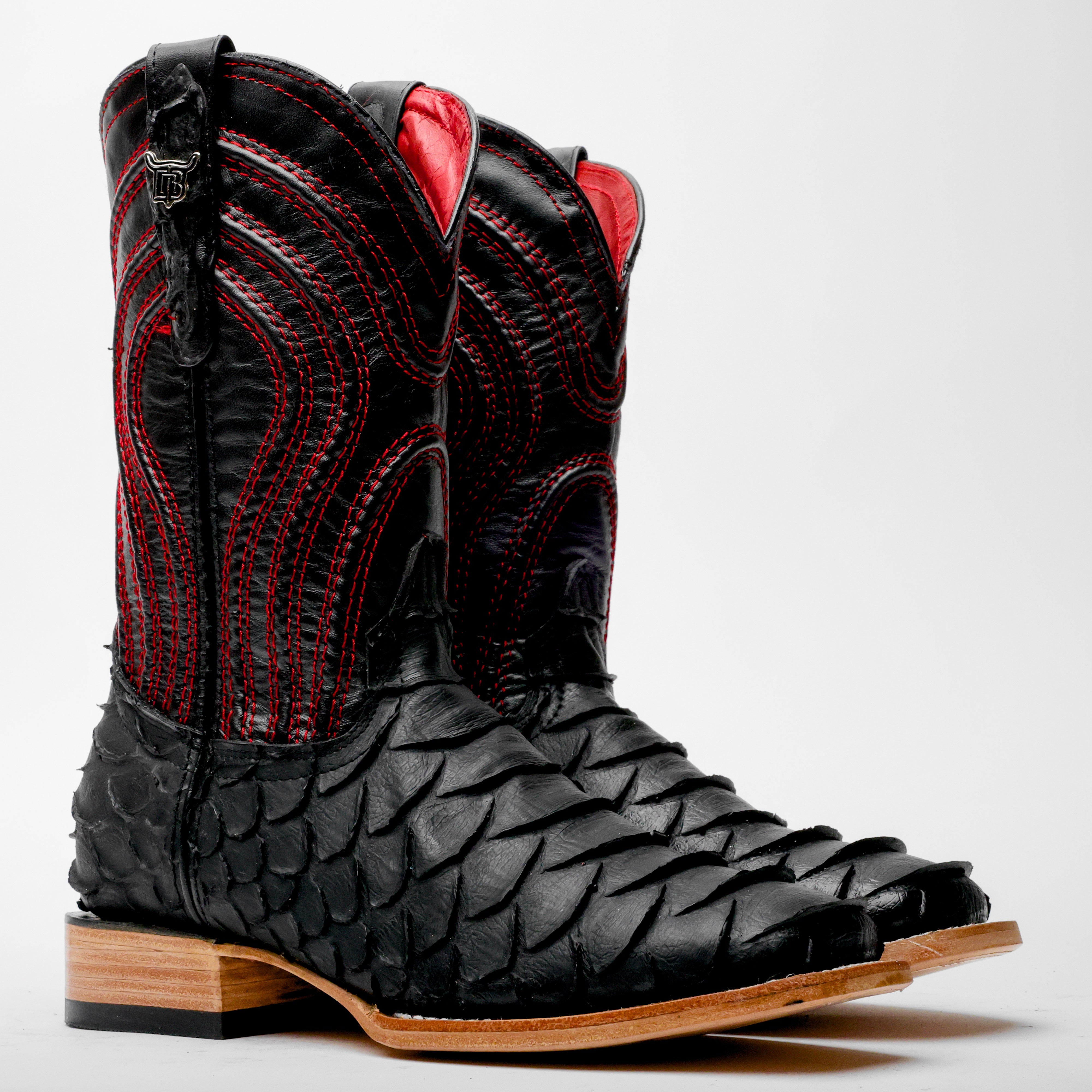 Matte Black Jumbo Python Leather Boots - Square Toe