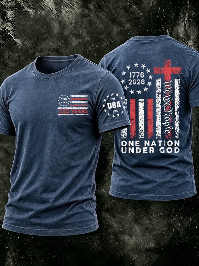 Men's Vintage USA 250th Anniversary One Nation Under God Print T-shirt