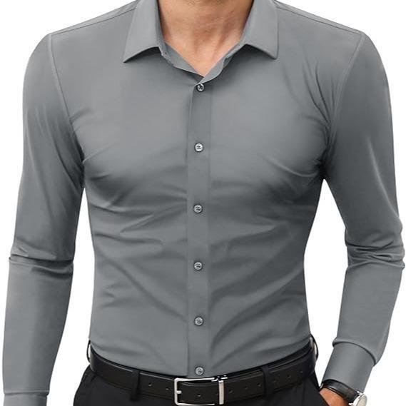🔥Last Day Promotion!🔥Men’s 4-Way Stretch Travel Dress Shirt: Wrinkle-Free Slim Fit