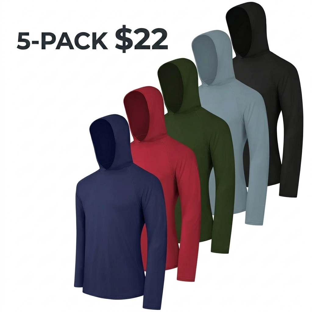 5 Pack Men's Athletic Hoodies Long Sleeve Fishing Shirts for Men Shirts Lightweight Rash Guards gym outfits workout tops gym shirts