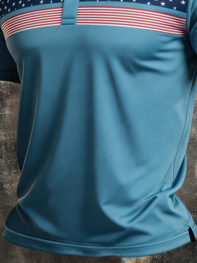 Men's Retro Patriot Color Block Polo Collar Short Sleeve